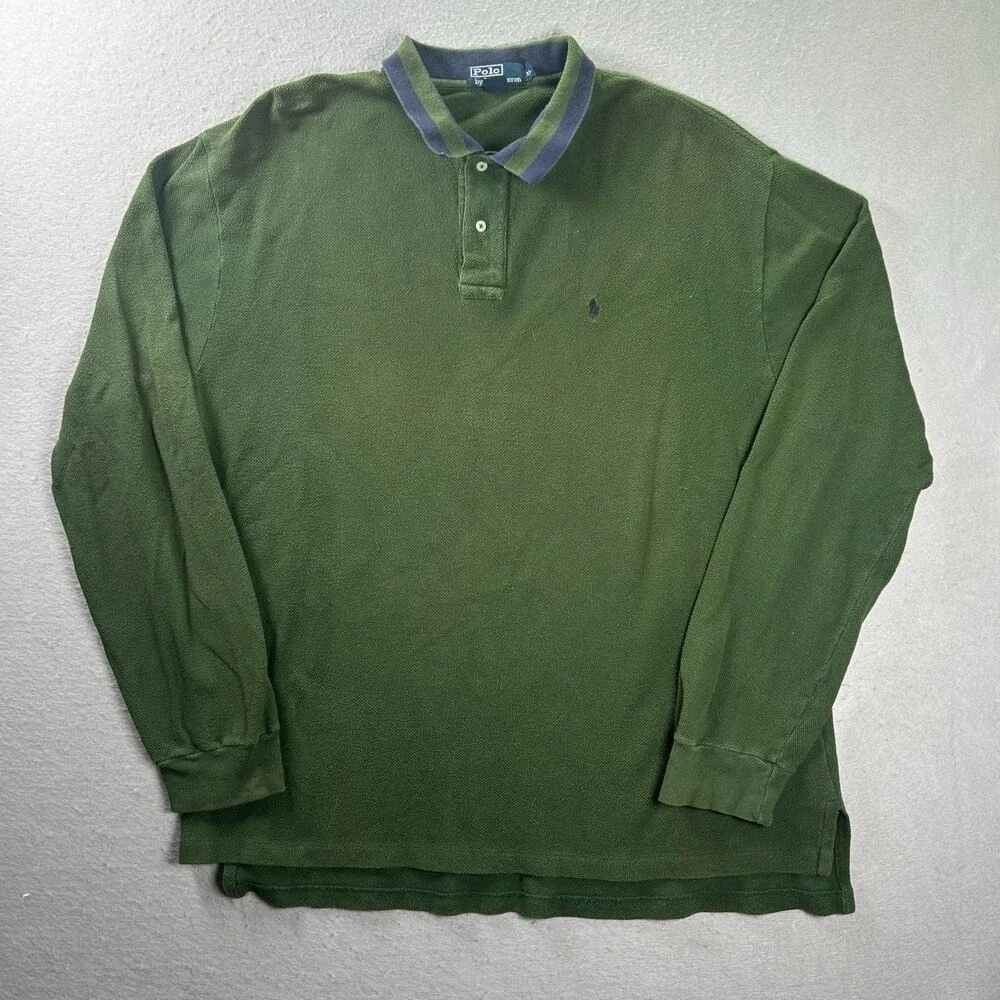 Vintage Polo Ralph Lauren Rugby Shirt Mens 2XL Striped Collar Long Sleeve Pony